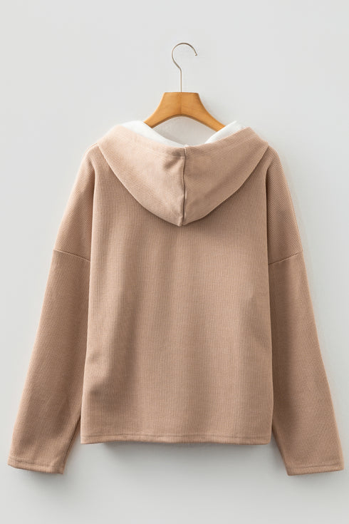 Casual Thermal Textured Lace Drawstring Baggy Hoodie