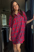 Red Plaid Half Sleeve Shift Shirt Mini Dress
