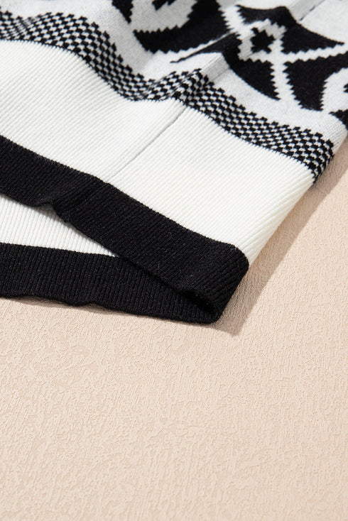 Black Abstract Print Pullover Sweater