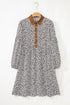 Khaki Plus Size Button V Neck Leopard Print Puff Sleeve Loose Mini Dress