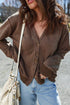Coffee Button Front V Neck Casual Cardigan