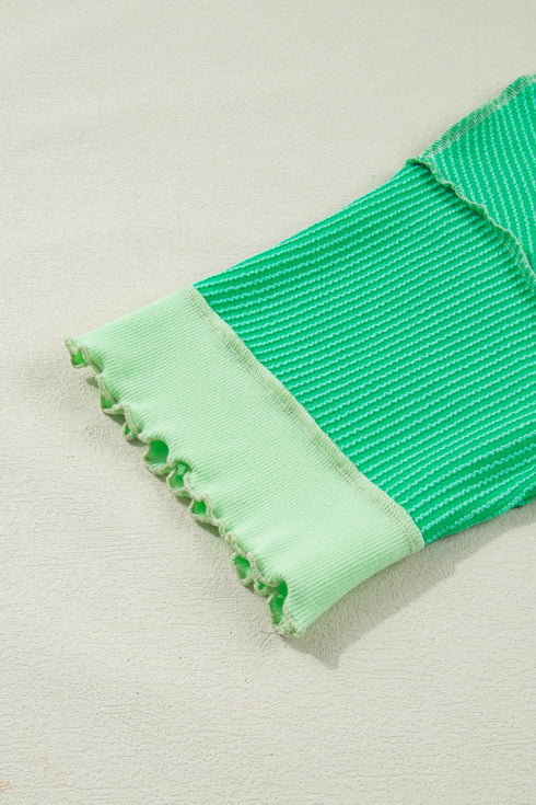 Mint Green Loose Uneven Hem Twist Ribbed T Shirt