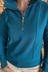 Prussian Blue Zip up Polo Collared Ribbed Sweatshirt