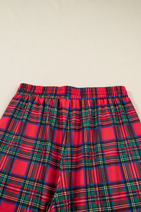 Red Plaid Mama Graphic Christmas Holiday Crewneck Pullover and Pants Two Piece Lounge Set