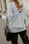 Gray Cross Back Hollow-out Sweater