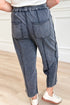 Dark Grey Mineral Wash Exposed Seam Drawstring Elastic Waist Loose Pants