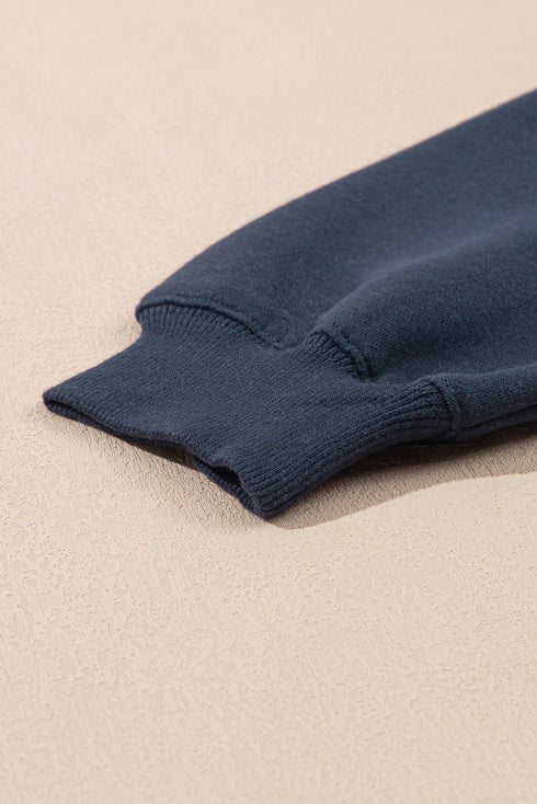 Navy Blue Drop Shoulder Loose Sweatshirt and Joggers Active Set