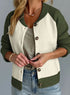 Blackish Green Color Block Ribbed Knit Button Down Sweater Cardigan