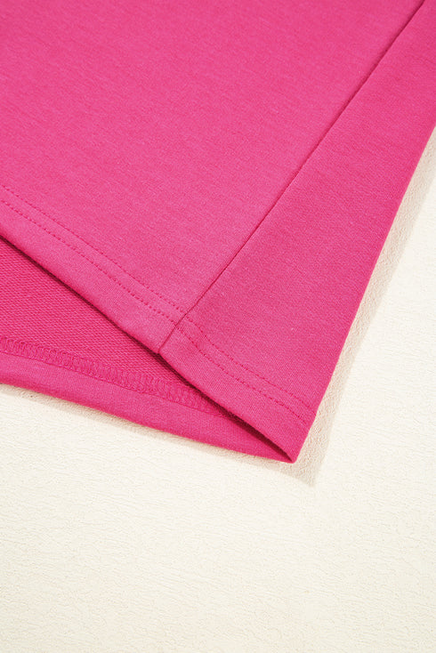 Rose Red Vibrant Striped Detail Athleisure 2pcs Short Set