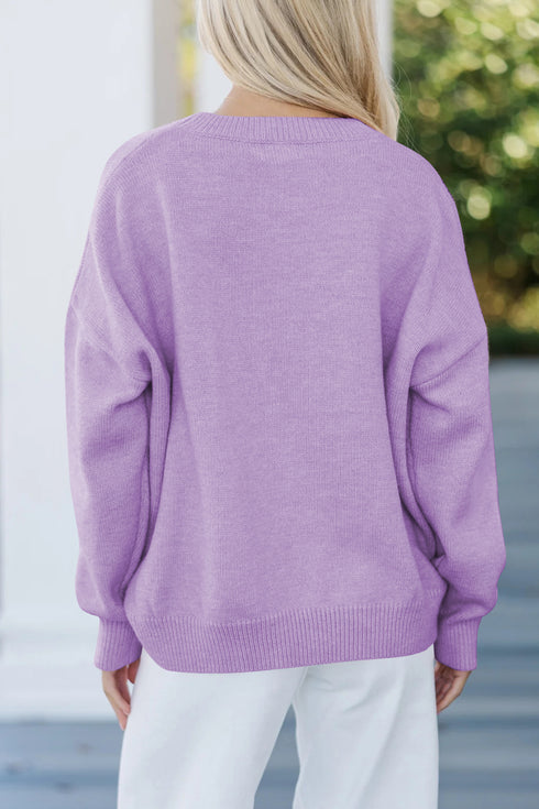 Orchid Petal Corded Love Script Graphic Baggy Sweater