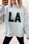 Light Grey LA Letter Print Reversible Double Wear Mock Neck Sweatshirt