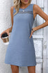 Beau Blue Solid Color Textured Lace Hollowed Detail Sleeveless Mini Dress