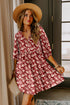 Red Floral Print Contrast Trim Button Tie Neck Swing Dress
