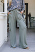 Clearly Aqua Corded Drawstring High Waist Flap Pocket Wide Leg Pants