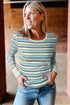 Multicolour Striped Round Neck Ribbed Knit Long Sleeve Top