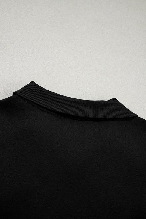 Black Drop Shoulder Zip Up Jacket Drawstring Pants Active 2pcs Set