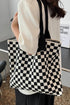 Color black Checkered Knit Eco-Friendly Tote Bag
