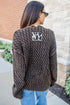 Chicory Coffee Mineral Wash Cable Knit Leopard Trim Open Front Sweater Cardigan