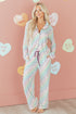 White Pride Heart Print Valentines Long 2pcs Pajama Set