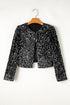 Black Sequined Open Front Cropped Jacket