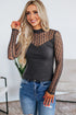 Dark Grey Textured Knit Lace Patchwork Sheer Long Sleeve Top