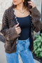 Chicory Coffee Mineral Wash Cable Knit Leopard Trim Open Front Sweater Cardigan