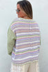Multicolour Striped Knit Color Block Patch Pocket Button V Neck Cardigan