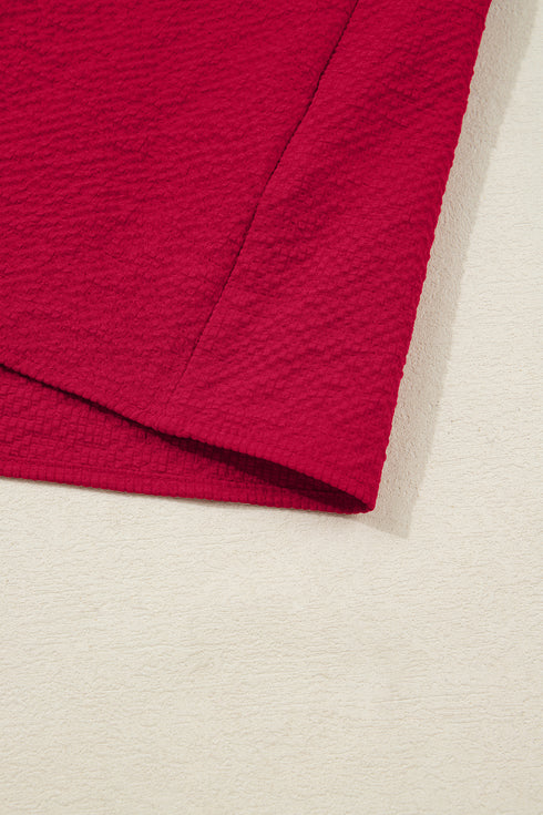 Racing Red Leopard Jacquard Print V Neck Textured Blouse