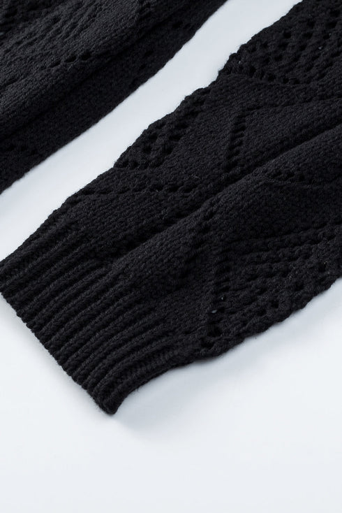 Black Hollow-out Openwork Knit Cardigan