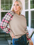 casual-plaid-splicing-button-decor-long-sleeve-knit-hoodie