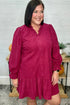Pitaya Pink Plus Size Frilled V Neck Button Down Long Sleeve Mini Dress