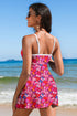 Rose Floral Print Ricrac Trim Spaghetti Strap One Piece Swim Dress