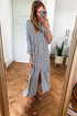 Black Stripe Side Pockets Buttoned Loose Fit Maxi Dress