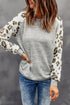 Gray Round Neck Leopard Long Sleeve Top