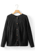 Black Solid Color Textured Detail Button Down Long Sleeve Sweater Cardigan