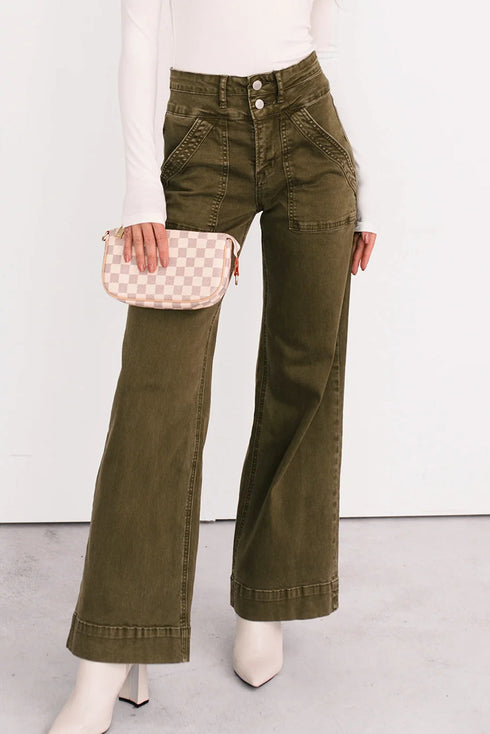 Jungle Green Henley Wide Leg Mica Denim Jeans