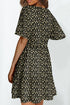 Black Floral Print Wrap V Neck Short Sleeve High Waistband Mini Dress