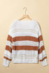 white-striped-knit-puff-sleeve-casual-sweater
