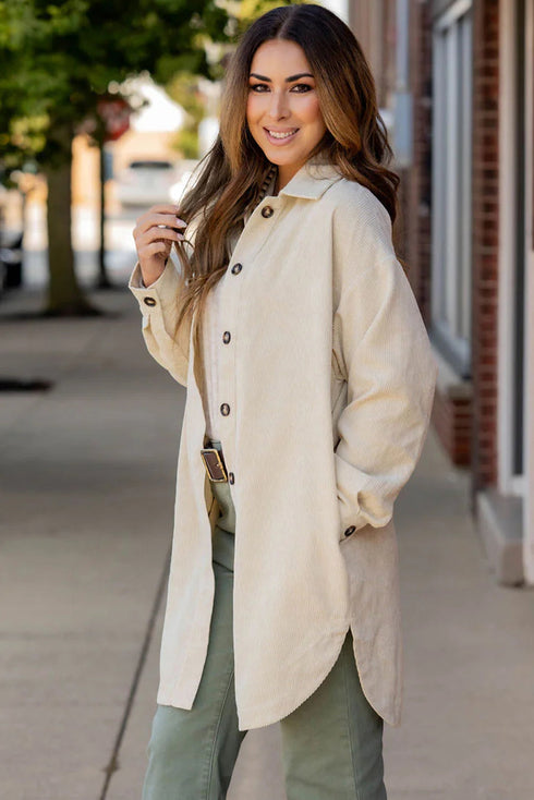 Jet Stream Corduroy Side Slit Oversize Shacket