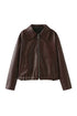 Wild Ginger Retro Elastic Hem Zip Up Leatherette Jacket