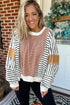 Pink Striped Color Block Patchwork Exposed Seam Oversize Long Sleeve Top