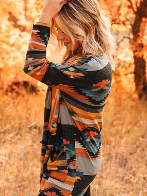 orange-western-tribal-aztec-print-cardigan