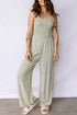 Green Smocked Bodice Square Neck Sleeveless Floral Jumpsuit