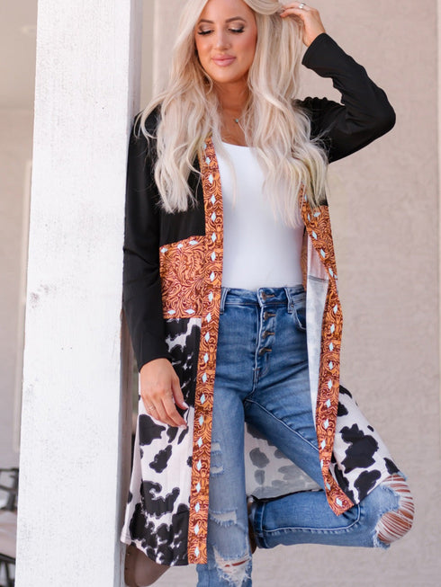 black-western-pattern-cow-patchwork-open-front-cardigan