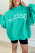 Sea Green Oversize Blessed Embroidered Mock Neck Sweatshirt