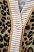 Khaki Contrast Striped Trim V Neck Leopard Shirt