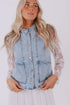 Beau Blue Scalloped Trim Patch Pocket Button Front Denim Vest