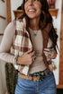 Coffee Inner Plaid Contrasted Zip Up Puffer Vest
