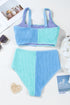 Sky Blue Corded Colorblock Square Neck Bikini Swimsuit