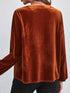 Gold Flame Lantern Sleeve Beaded Split V Neck Velvet Top